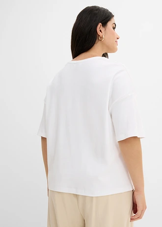 Losvallend T-shirt van puur katoen, Kleur: wit gebloemd