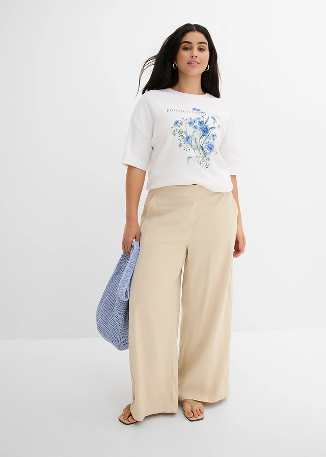 T-shirt ample 100% coton, Couleur: blanc floral