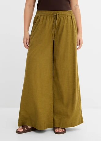 Pantalon palazzo 100% coton, Couleur: vert nature