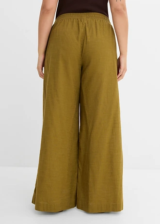 Pantalon palazzo 100% coton, Couleur: vert nature