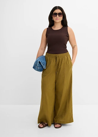 Pantalon palazzo 100% coton, Couleur: vert nature