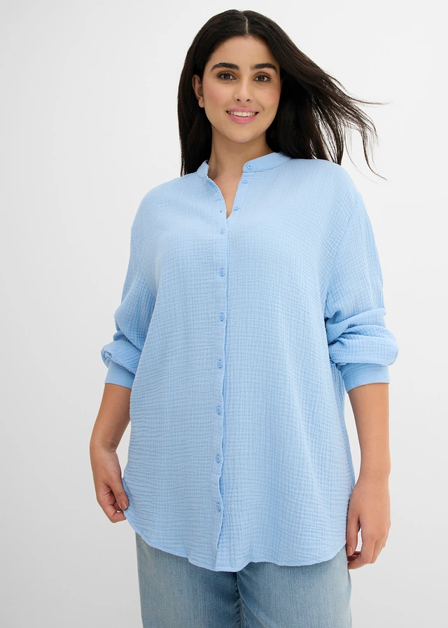 Chemisier long en gaze de coton, Couleur: bleu clair