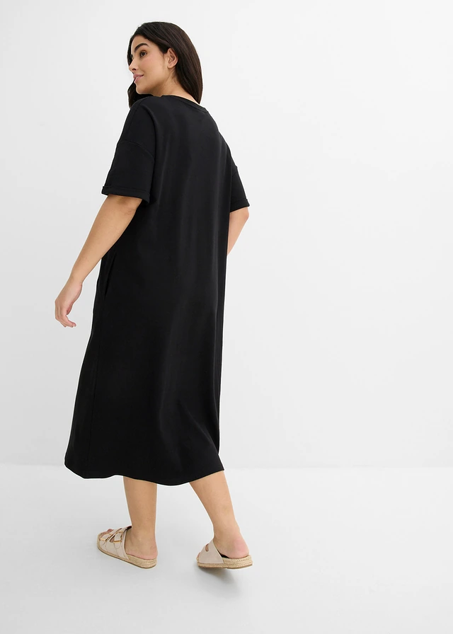 Robe large en jersey interlock épais avec poches, Couleur: noir