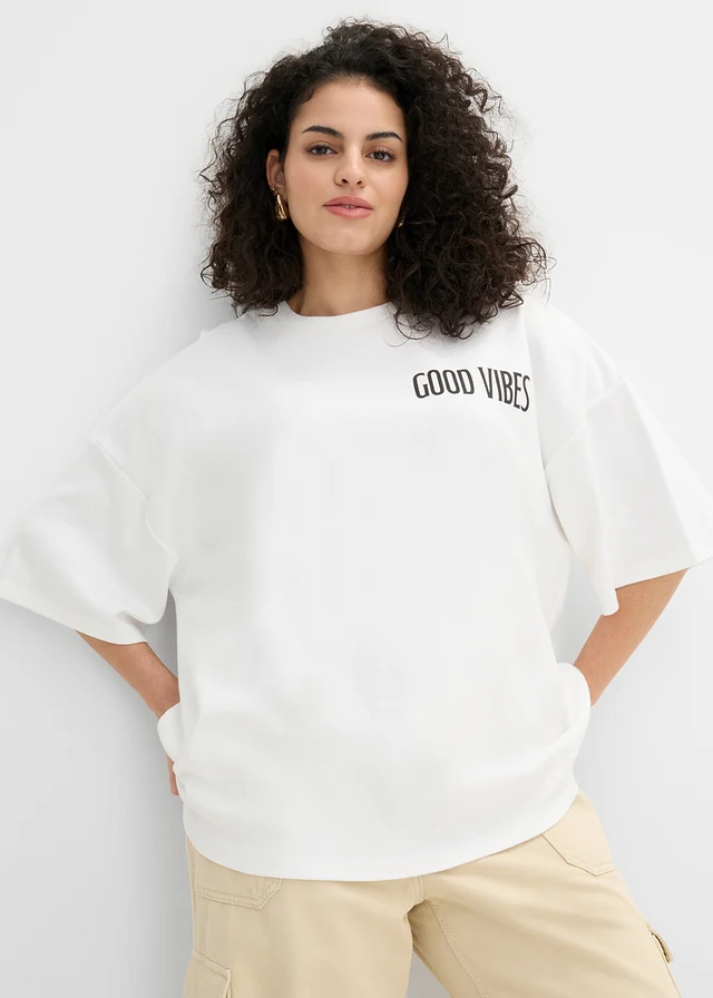 Oversized shirt van puur biologisch katoen, Kleur: wit-zwart met print