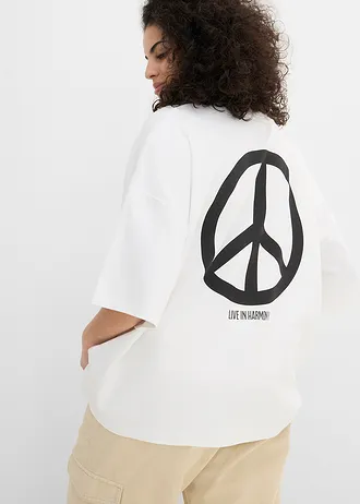 Oversized shirt van puur biologisch katoen, Kleur: wit-zwart met print