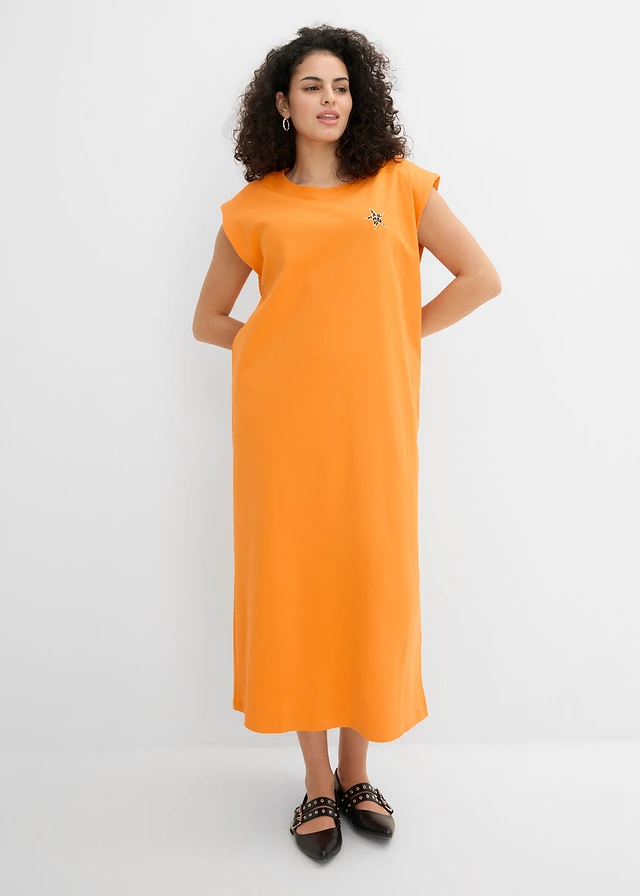 Robe T-shirt 100% coton, Couleur: orange vif délavé