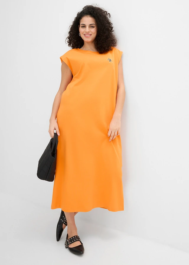 Robe T-shirt 100% coton, Couleur: orange vif délavé