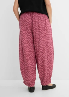Pantalon sarouel 100% coton, Couleur: prune mat/sorbet fruits rouges graphique
