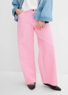 Pantalon en twill de coton extensible, Couleur: rose-blanc rayé