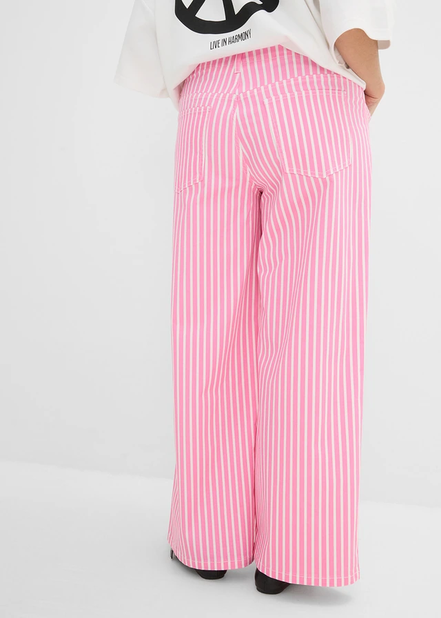 Pantalon en twill de coton extensible, Couleur: rose-blanc rayé