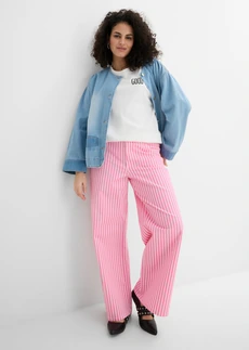 Pantalon en twill de coton extensible, Couleur: rose-blanc rayé