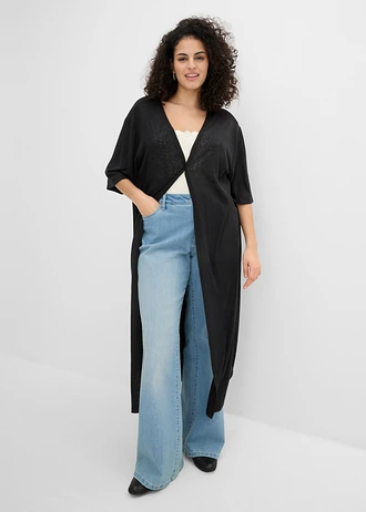 Mantou tricotat cu aspect de in, culoare: negru