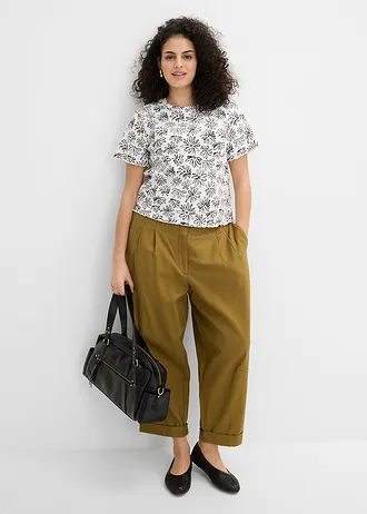 T-shirt court en coton mélangé, Couleur: blanc-noir floral