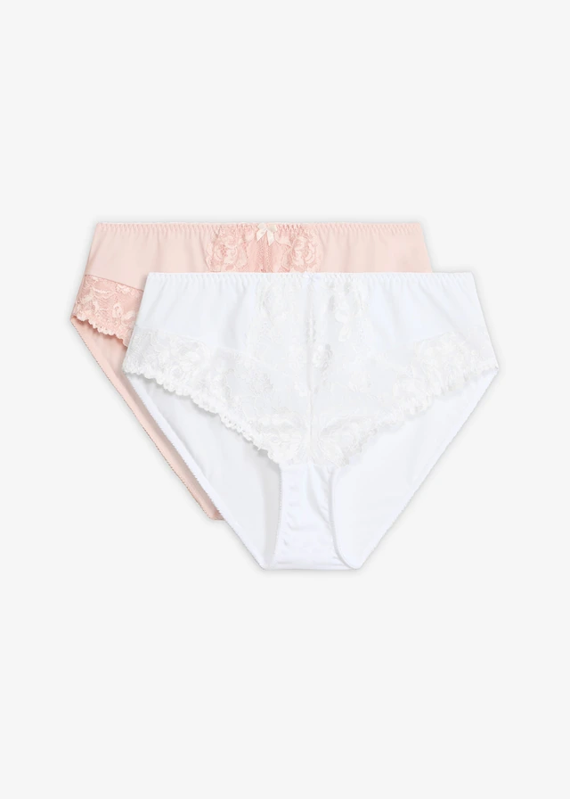 Maxislip met gebloemd kant (set van 2), Kleur: lichtroze+wit