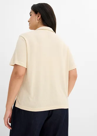 Poloshirt in gebreide look, Kleur: lichtsand