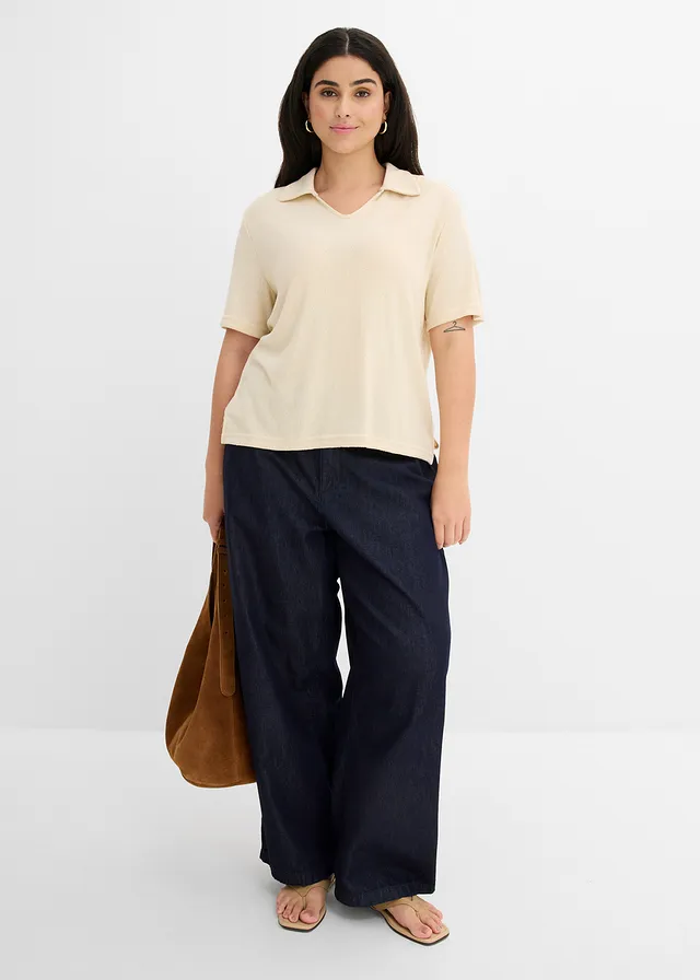 Polo aspect maille, Couleur: sable clair