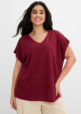 T-shirt oversize, aspect maille, Couleur: rouge rubis