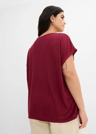 T-shirt oversize, aspect maille, Couleur: rouge rubis