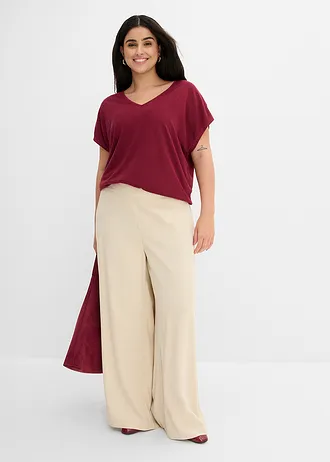 Oversized shirt in gebreide look, Kleur: robijnrood