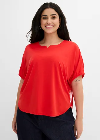 Losvallend shirt van stevig piqué, Kleur: aardbeirood