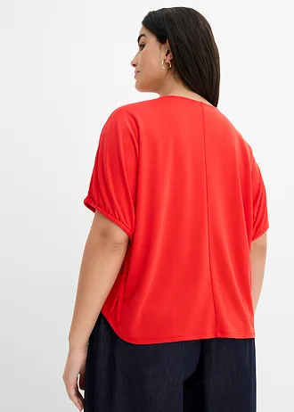 Losvallend shirt van stevig piqué, Kleur: aardbeirood