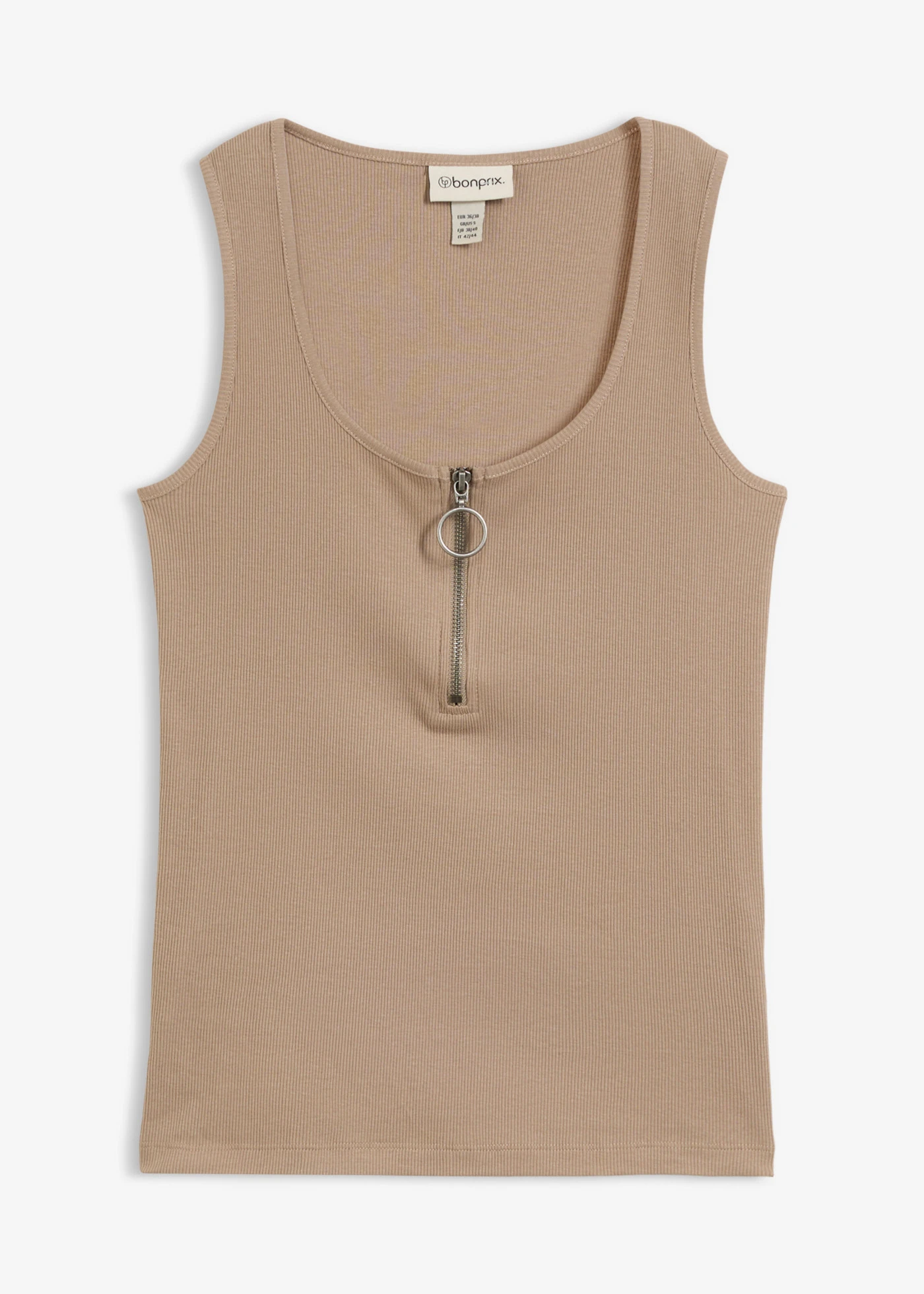 Geribde top van katoen • taupe • bonprix online shop