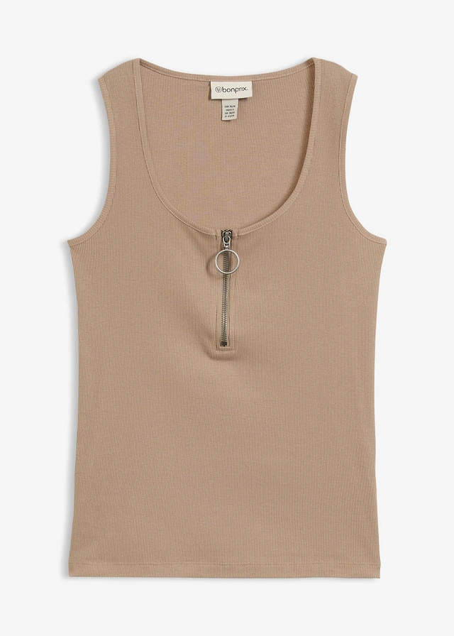 Geribde top van katoen • taupe • bonprix online shop