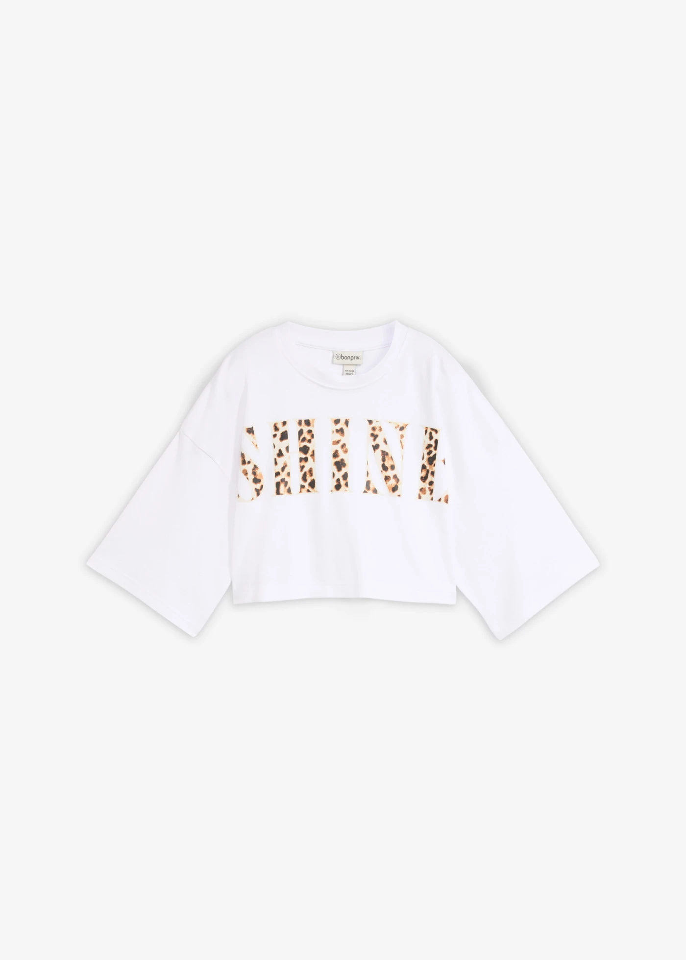 Cropped T-shirt van biologisch katoen • wit luipaardprint • bonprix online shop