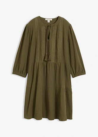 Halenkové šaty z čisté bavlny • tmavě olivová • bonprix obchod