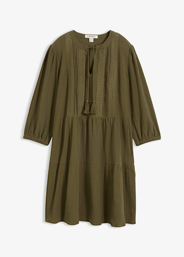 Halenkové šaty z čisté bavlny • tmavě olivová • bonprix obchod