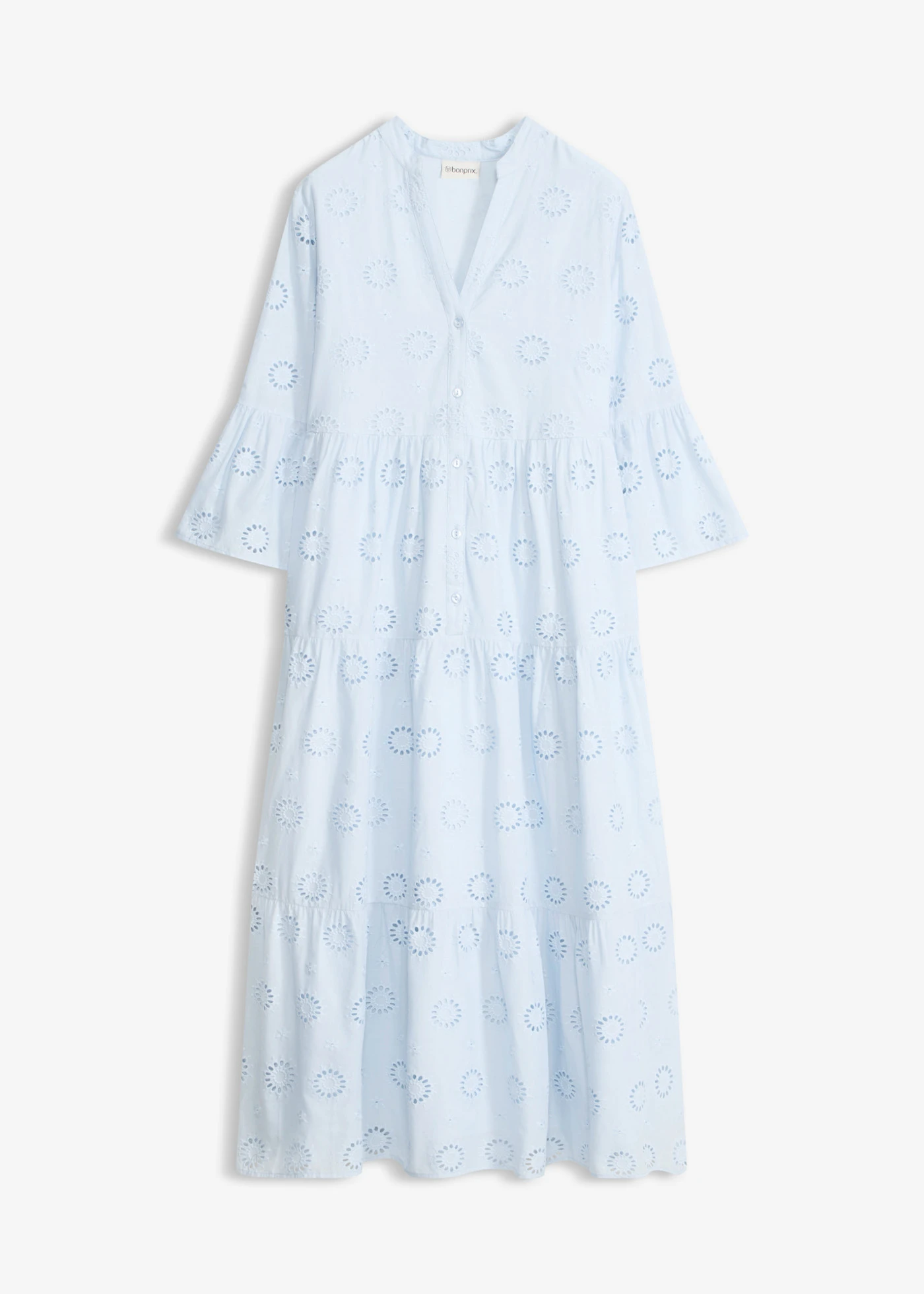 Robe longue 100% coton à broderies anglaises • bleu poudré • Boutique bonprix
