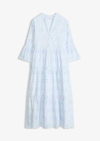 Maxi jurk van katoen met broderie anglaise • poederblauw • bonprix online shop