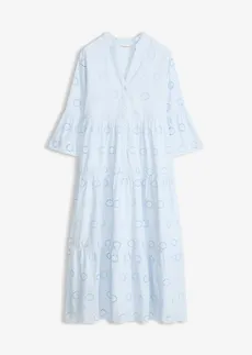 Robe longue 100% coton à broderies anglaises • bleu poudré • Boutique bonprix
