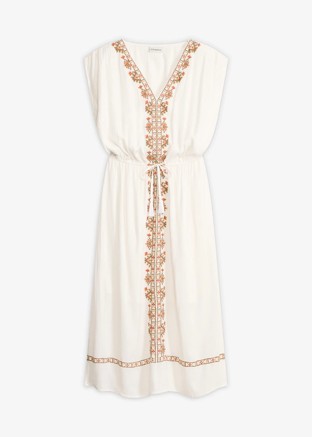 Boho midi šaty ze splývavé viskózy • perlově bílá • bonprix obchod