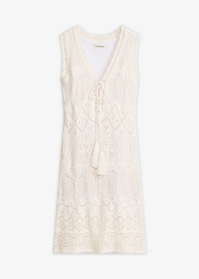 Rochie tricotată din amestec cu bumbac • alb perlat • magazin bonprix