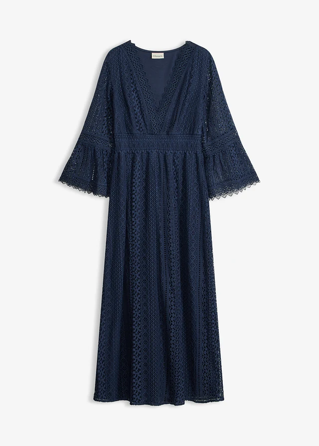Robe longue aspect crochet, Couleur: bleu foncé