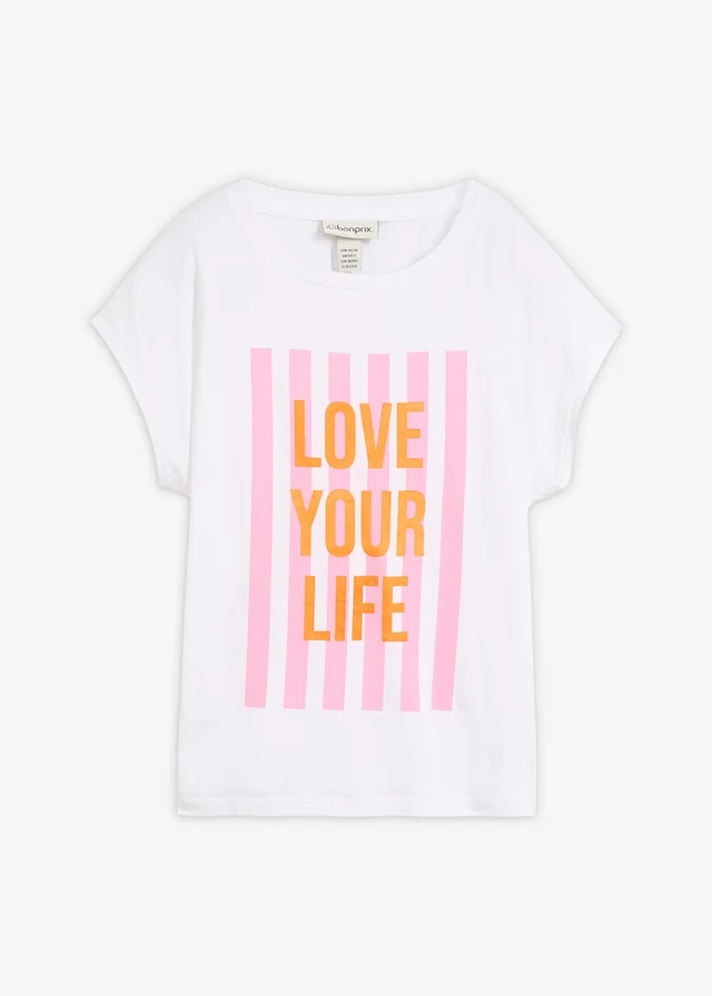 T-shirt 100% coton • blanc-rose-orange vif imprimé • Boutique bonprix