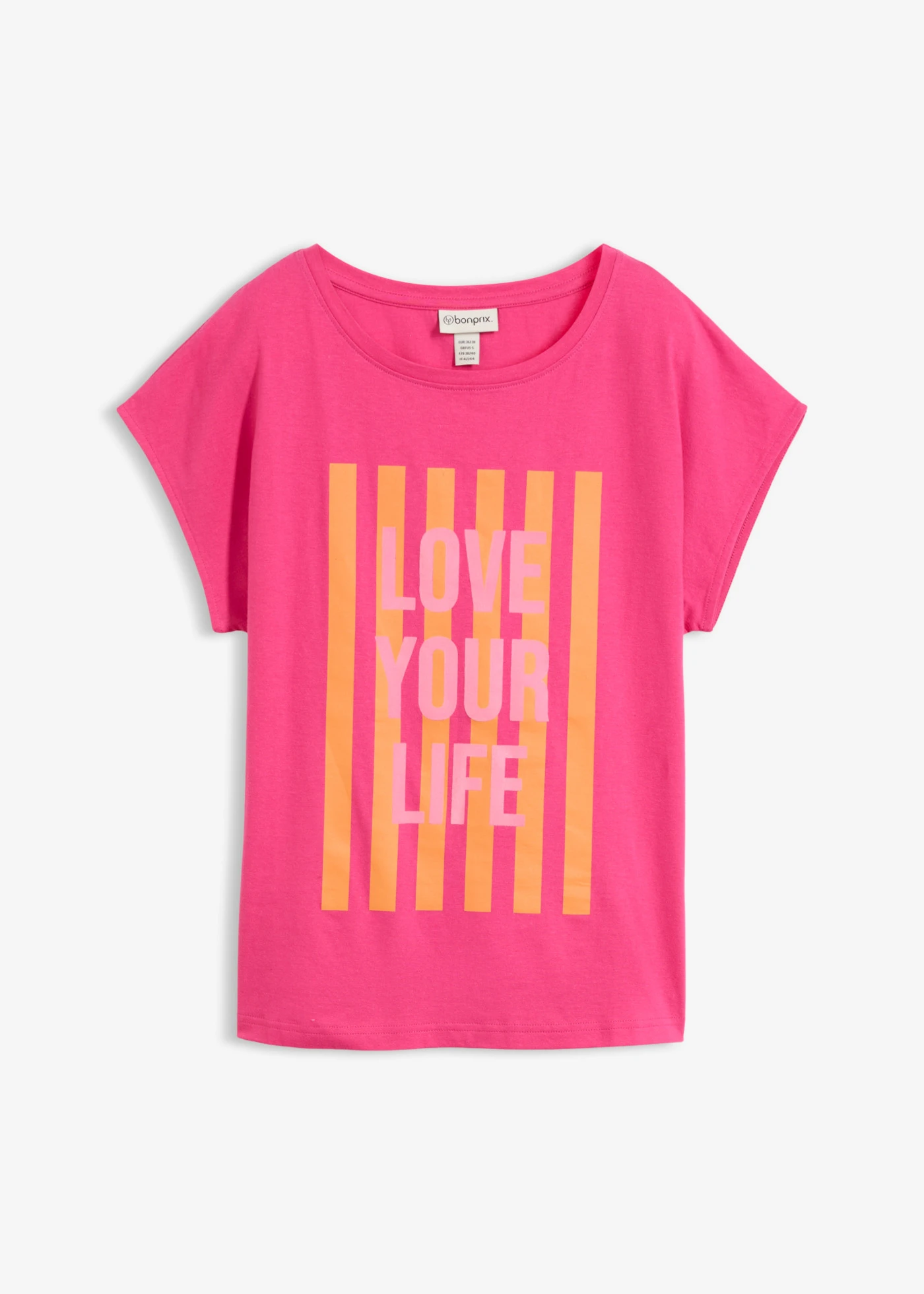 T-shirt z czystej bawełny organicznej • różowy pinklady-jasnoróżowy-neonowy pomarańczowy z nadrukiem • sklep bonprix