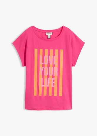 T-shirt van puur biologisch katoen, Kleur: pinklady-roze-feloranje met print
