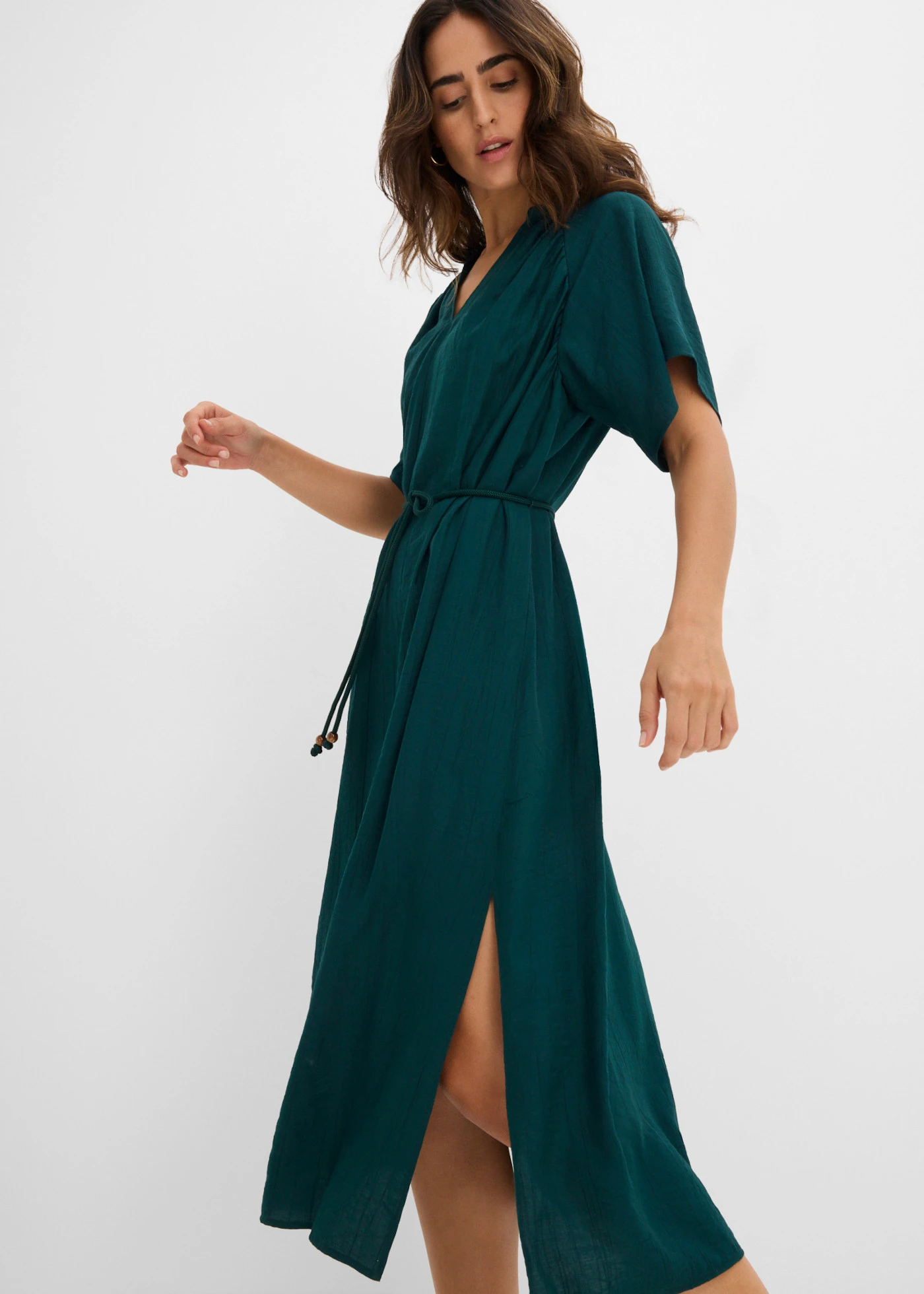 Rochie midi din amestec moale cu viscoză • verde profund • magazin bonprix