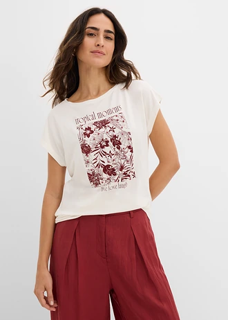 T-shirt z mieszanki wiskozy • biel wełny • sklep bonprix