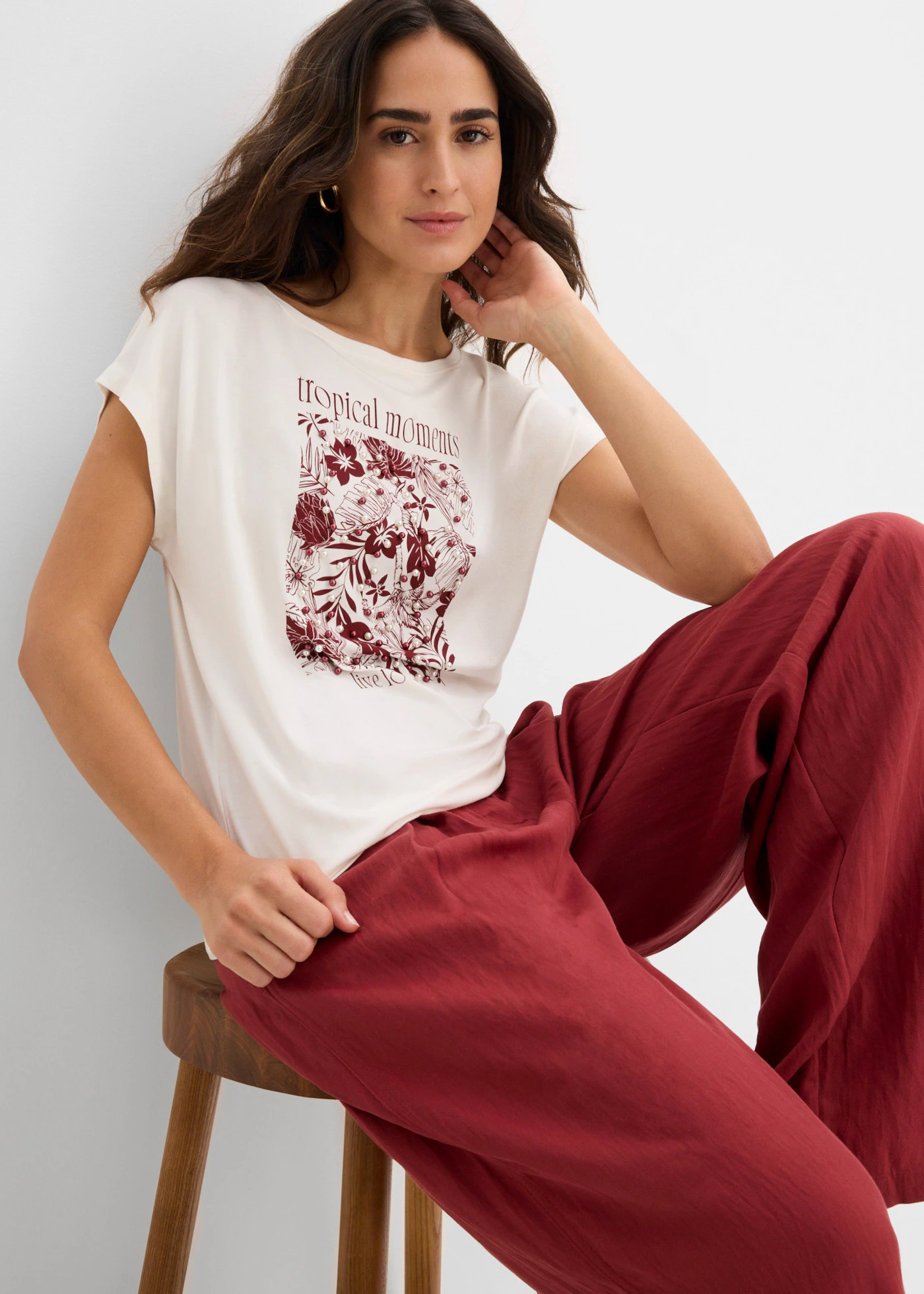 T-shirt z mieszanki wiskozy • biel wełny • sklep bonprix