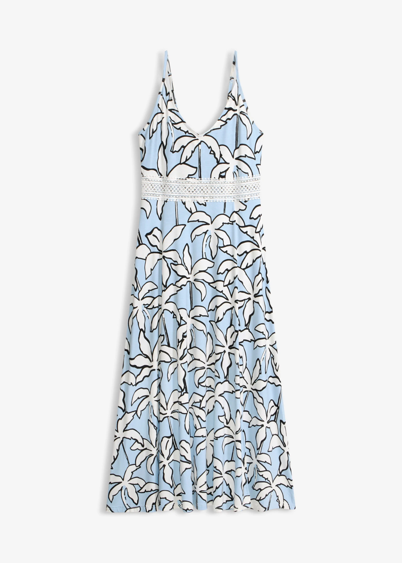 Maxi ruha csipkebetéttel • világoskék-pálmás • bonprix áruház
