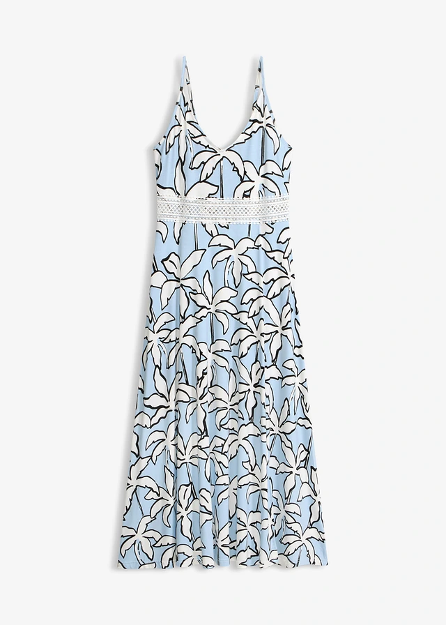 Maxi ruha csipkebetéttel • világoskék-pálmás • bonprix áruház