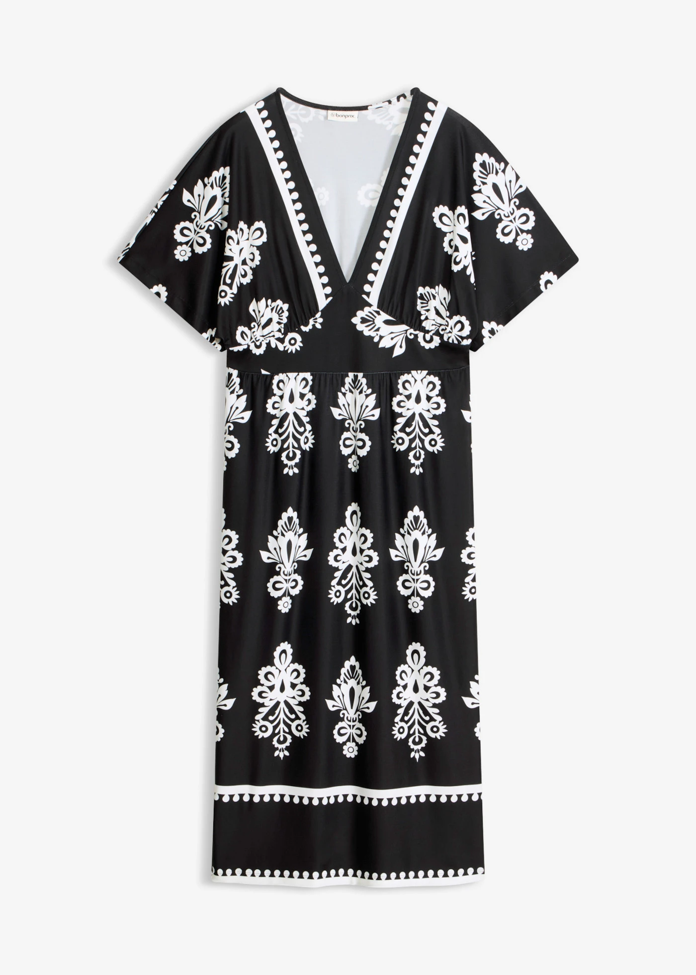 Jersey jurk met diep decolleté • zwart-wit met print • bonprix online shop