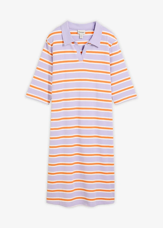 Robe longueur genou à col polo • orange vif-parme-écru rayé • Boutique bonprix