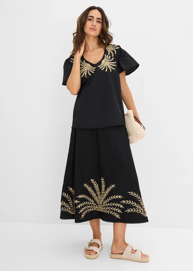 Blouse met borduursel zwart-lichtsand
