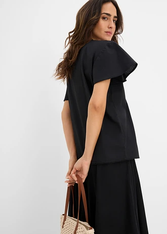 Bluză cu broderie • negru-bej nisipiu mat • magazin bonprix