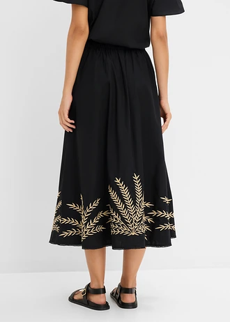 Maxi rok met borduursel • zwart-lichtsand • bonprix online shop
