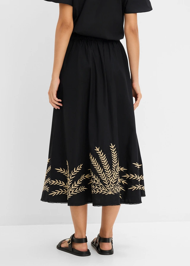 Jupe longue à broderies, Couleur: noir + sable clair
